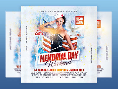 Memorial Day Flyer advertise banner american flag club flyer event party flyer flyer design flyer template graphic design holiday instagram post logo memorial day memorial day party memorial day week memorial day weekend poster design remember and honor social media post usa flag weekend party