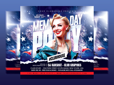 Memorial Day Flyer 4th of july 4tofjuly advertise american flag club club flyer design event facebook ads flyer design flyer template holiday instagram post logo memorial day memorial day party memorial day weekend memorialday night club usa flag
