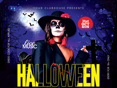 Halloween Flyer branding club club flyer event flyer design flyer template halloween halloween night halloween party halloween week holiday horror instagram logo pumpkin pumpkin party scary social media post spooky spooky month