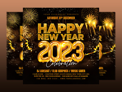 New Year Flyer branding christmas club flyer event flyer design flyer template graphic design happy new year holiday instagram logo merry christmas new year new year 2023 new years eve new years party nye 2023 nye party ui xmas