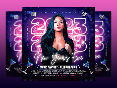 New Year Flyer christmas christmas tree club club flyer event flyer design flyer template happy new year holiday instagram merry christmas new year new year 2023 new year eve new year party new years eve nye 2023 party santa claus xmas party