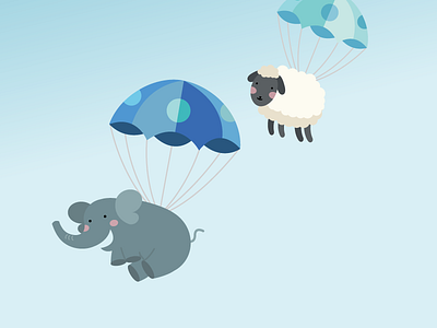 Floating Fuzzies baby blue cute elephant flat floating happy illustration parachute sheep simple