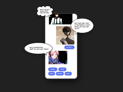 Jump into the webtoons mania! app application chat chatbot design design app interaction interface manga navigation onboarding ui user interface webtoons white