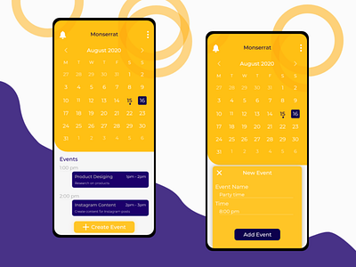 Monserrat calendar app appdesign calender calenderui inspred mobile ui montserrat ui ux weekly challenge
