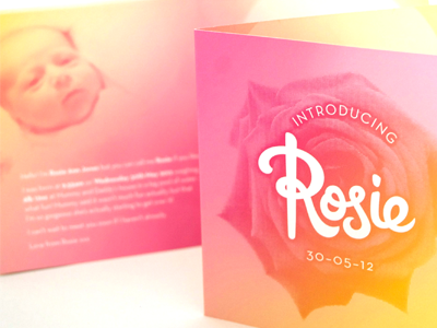 Rosie announcement baby card design girl hooray rose rosie thank you