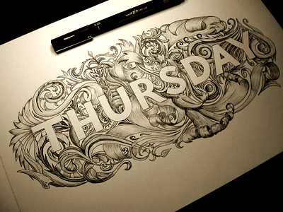 Thursday days of the week detail filigree fineliner hand lettering ink lettering thursday today tomorrow typography yesterday