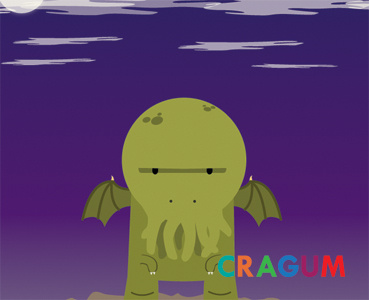 Cthulhu rises character character design cragum cthulhu green illustration illustrator night purple tentacles wings