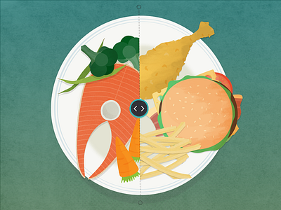 Fresh vs Fried fastfood food illustration vegetables