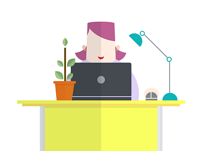 At work character color colour design desk flat illustration ipad office plant woman