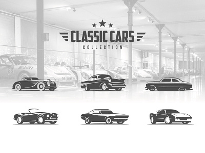 Classic cars collection 1960s 1970s bel air cars challenger classic cobra ferrari illustration logo muscle car procreate art retro car shelby typography vector
