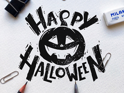 Happy Halloween design halloween hand drawn hand lettering illustration logo procreate app pumpkin pumpkin face sketch typography vector