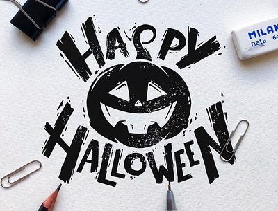 Happy Halloween design halloween hand drawn hand lettering illustration logo procreate app pumpkin pumpkin face sketch typography vector