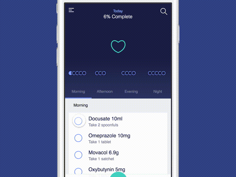 Daily Health Activity Completion framer framerjs health healthcare interaction list prototyping svg testing ui ux