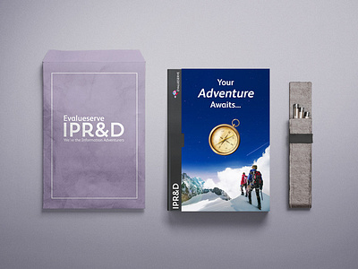 Evalueserve IPR&D branding brochure design diary illustration merchandise packaging sub branding typography