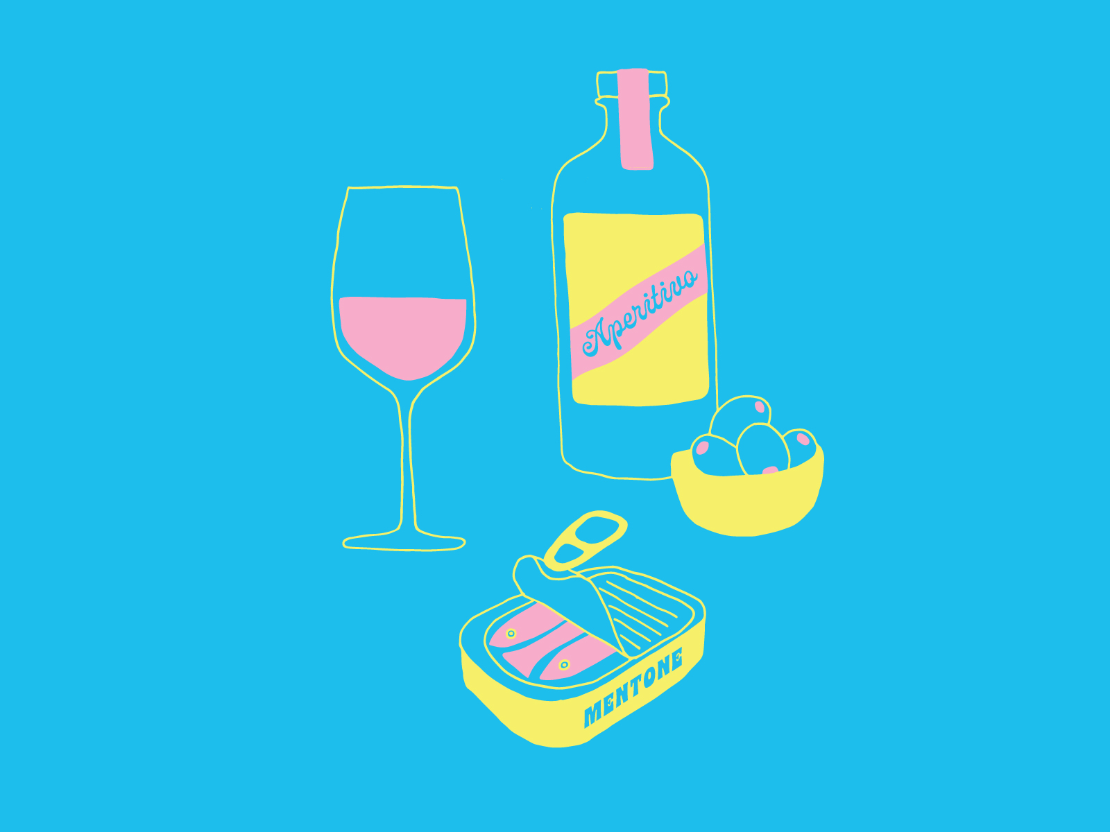 Aperitivo alcohol aperitivo fish food france illustration italy wine