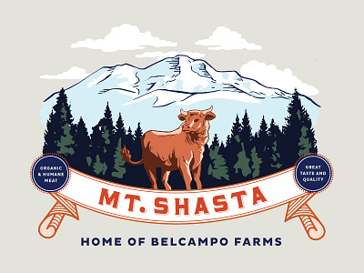 Mt. Shasta banner cow mountains pine retro ribbons shasta trees typography vintage
