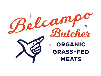 Belcampo belcampo butcher finger la los angeles meat navy orange script star typography vintage