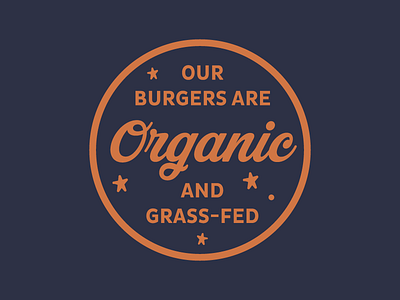 Organic Burgers belcampo butcher california meat navy orange organic script stars typography vintage