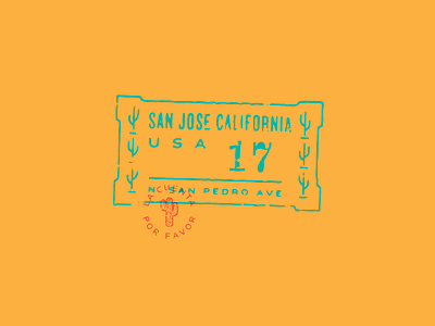 Stamp cactus california logo mexican olla san jose spanish stamp typography yellow