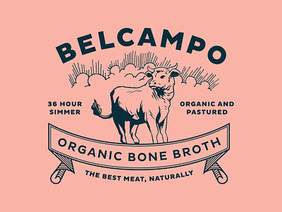 Belcampo Bone Broth banner belcampo bone broth california clouds cow flag illustration meat organic typography