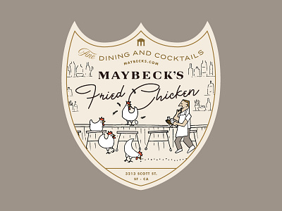 Maybeck's Fried Chicken champagne chicken food fried chicken illustration label meat packaging restaurant san francisco sticker