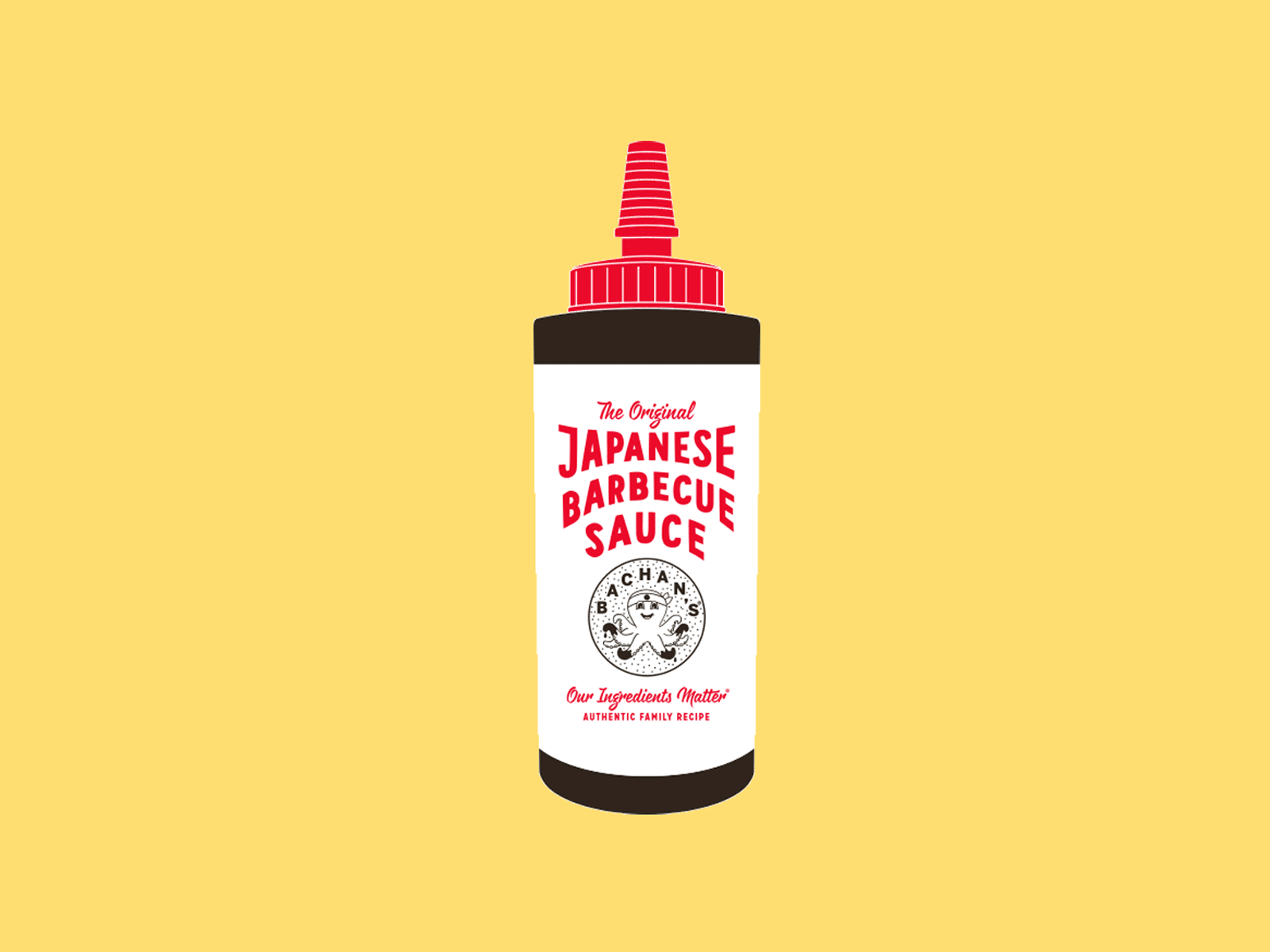 Bachan's Japanese Barbecue Sauce animated bachans bachans japanese barbecue sauce barbecue bbq bottle gif illustration japan japanese octopus packaging packagingdesign red sauce yellow
