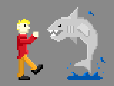 Anthony VS Shark 8 bit illustration sprite