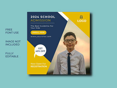 School Admission Social Media Post Banner Template advertising back to school banner clean college creative education eps flyer high school instragram media modern post promo school social social media square university