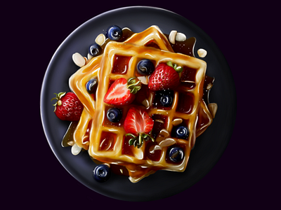 Belgian waffles food. honey illustration strawberry wafer