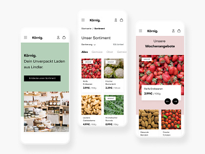 Bioladen Körnig Webdesign Concept design food food online shop food store groceries grocery e commerce interface mobile design modern design modern minimalism organic grocery stor ui uidesign webdesign zero waste zero waste online concept