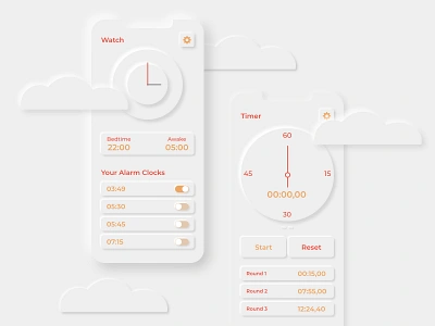 Time with some clouds app application application ui interface interfacedesign neuland neumorphic neumorphism screendesign skeumorphism skeuomorph timer timer app ui ui ux uidesign watch watch app