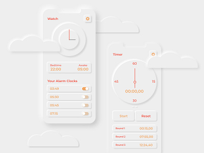 Time with some clouds app application application ui interface interfacedesign neuland neumorphic neumorphism screendesign skeumorphism skeuomorph timer timer app ui ui ux uidesign watch watch app