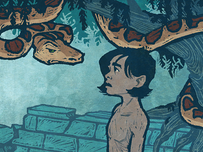 Mowgli & Kaa books character illustration