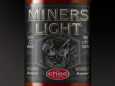 Miners Light beer illustration liquor packaging type typography