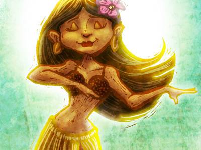 Hula Girl beach dance girl hawaii hula illustration sun
