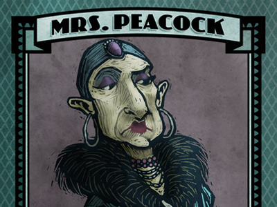 Mrs Peacock character game illustration retro