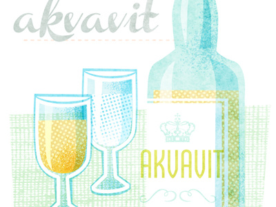 Akvavit beverage halftone illustration liquor texture