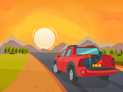 Illustration: Travel sunset car illustration sunset vector vector illustration