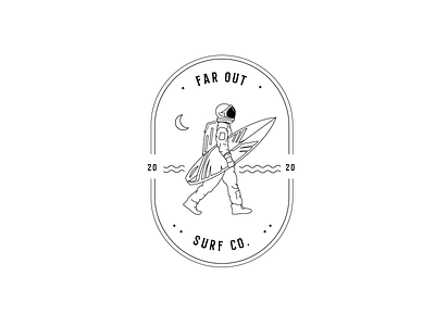 Far Out Surf Co. Logo astronaut beach branding dailylogochallenge dailylogodesign design illustration logo surf vector