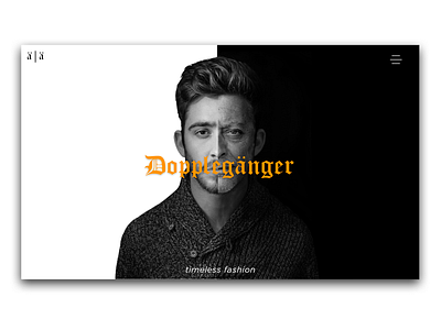 Doppleganger Fashion Website apparel black and white brand design branding design fashion graphic graphic designer graphicdesign interactiondesign orange photography portrait ui ux web website