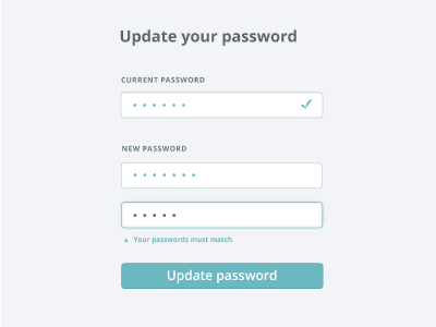 Packback password update screen feedbackpackack form interaction interface password product simple teal