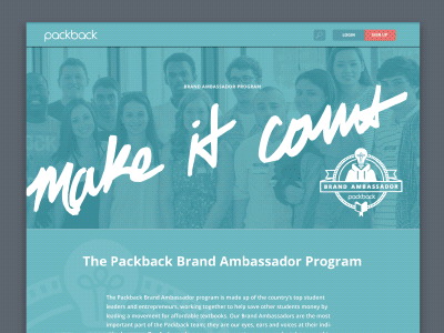 Brand Ambassador Program Landing Page design hand drawn interface jessica marketing packback script tenuta typography user web