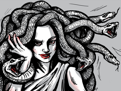 Long Hair, Don't Care comics greyscale illustration medusa
