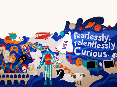 'The Evolution of Curiosity' Packback Mural blue curiosity graphic mural mural painting packback wall