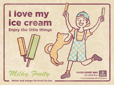 Happy boy with his ice cream vintage style packaging