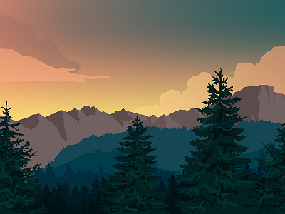 Serene forest valley forest illustration sunset valley wallpaper