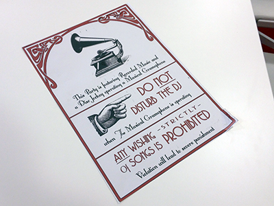 Do not disturb the DJ 1920s art deco paper party poster printed vintage