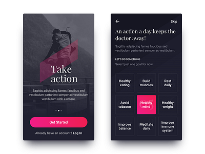 OnBoarding UI Proposal android app black dark design flat health interface ios iphone ui ux