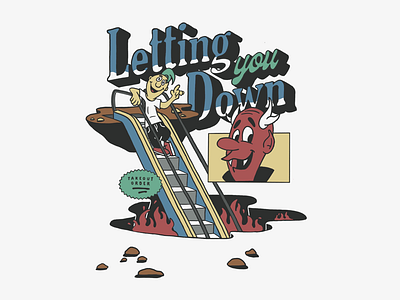 Letting You Down cartoon character devil escalator hell illustration procreate retro shirt t shirt takeout order tshirt vintage