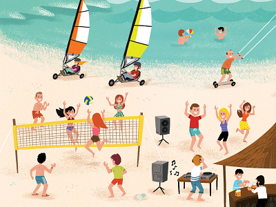 Beach Party beach cartoon dancing illustration music ocean party people swimming